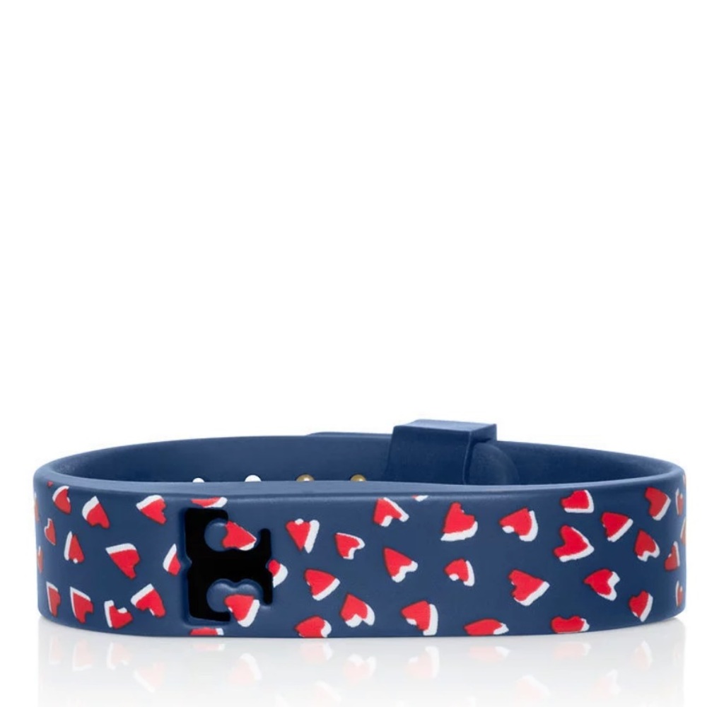 Tory Burch For Fitbit Silicone Navy Printed Bracelet Hearts Fun pattern